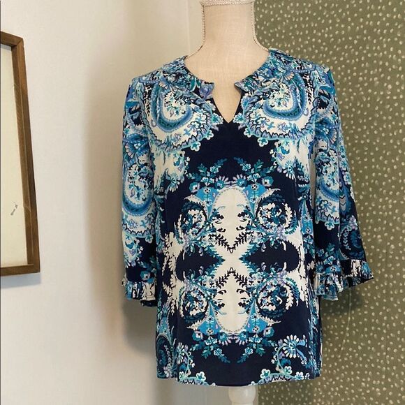 Kobi Halperin Blue 100% Silk Rita Paisley Print Blouse Size Medium - Picture 1 of 9